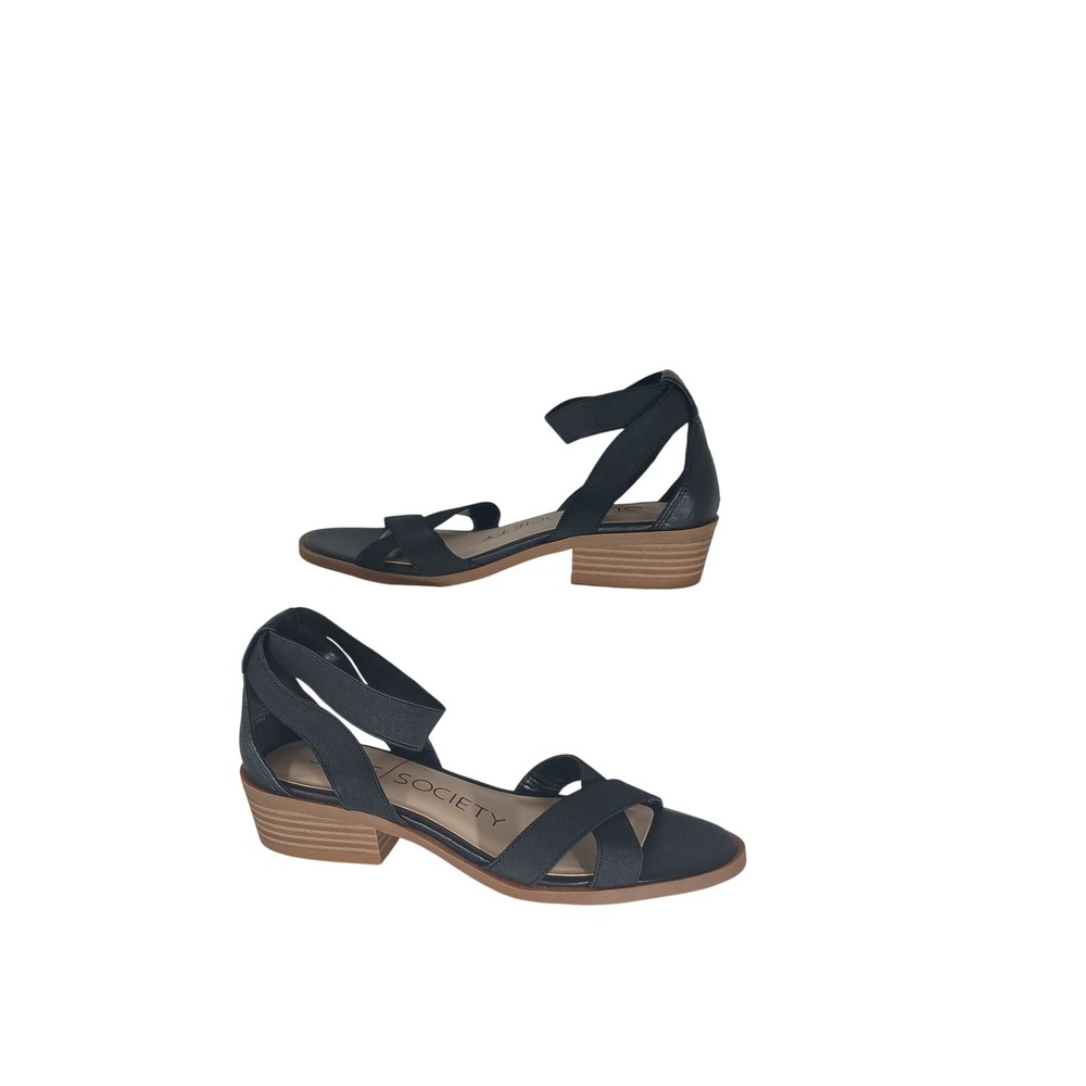Sole Society Sefraya Sandal 8M Black Strappy Elastic Block Heel Minimalist Chic